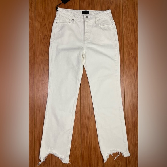 RtA Denim - NWT RtA High Rise Straight Leg Distressed Hem Denim Jeans Ivory Size 28